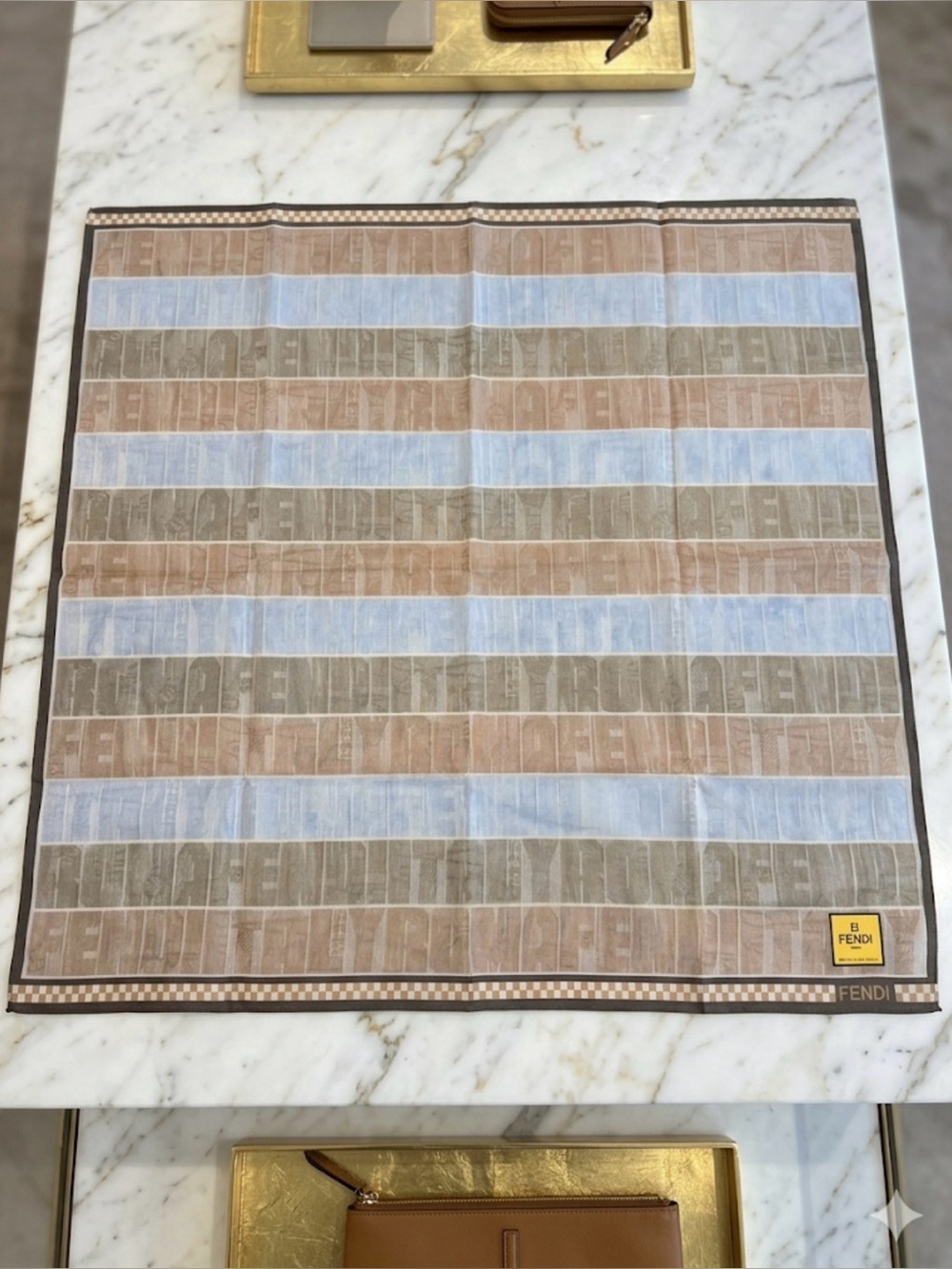 Fendi Striped Logo Scarf in Blue, Beige & Brown. EXCELLENTs